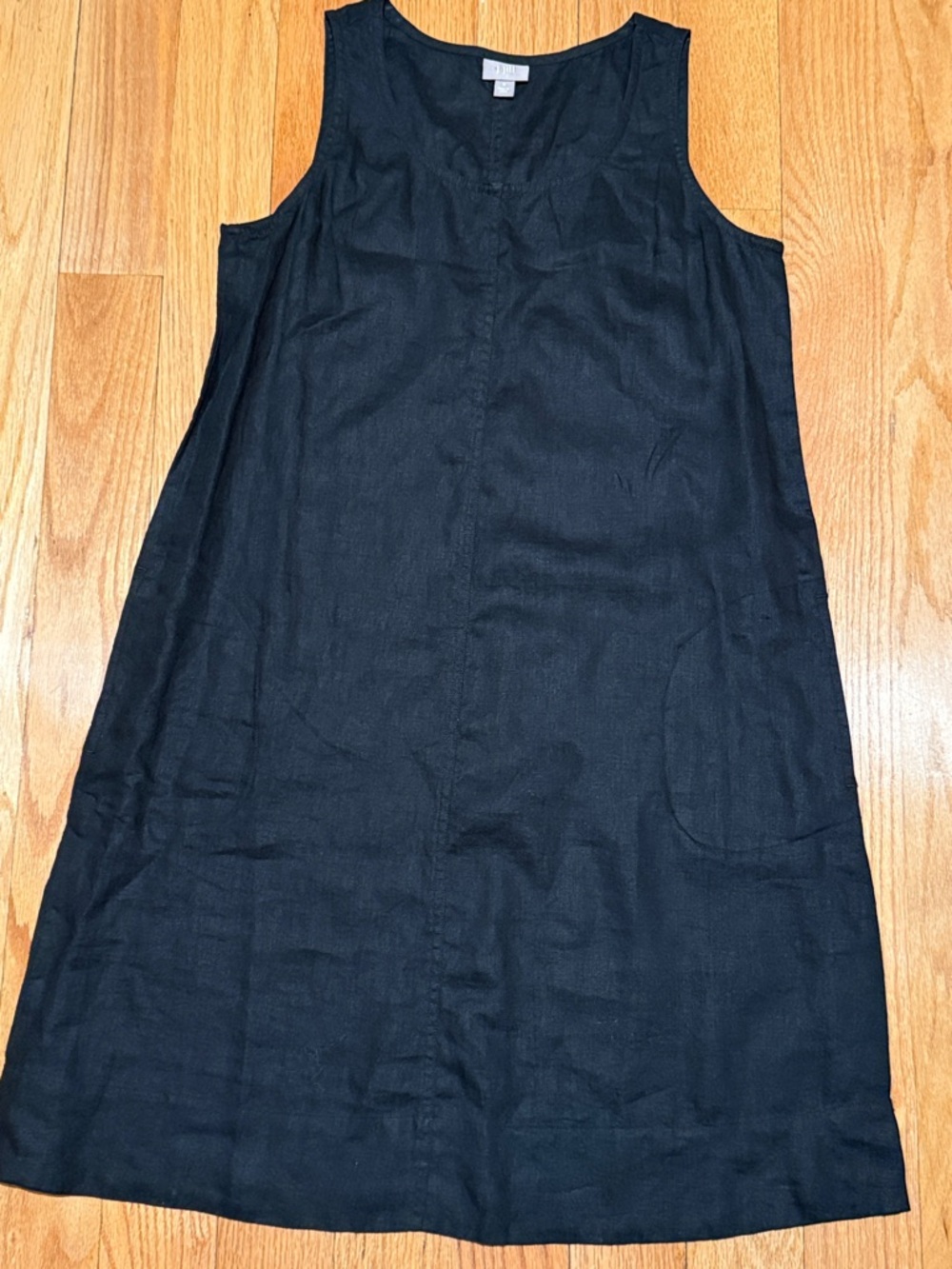 J. Jill Black Sleeveless 100% Linen Shift Mini Dress with Pockets Size Small - Picture 2 of 11